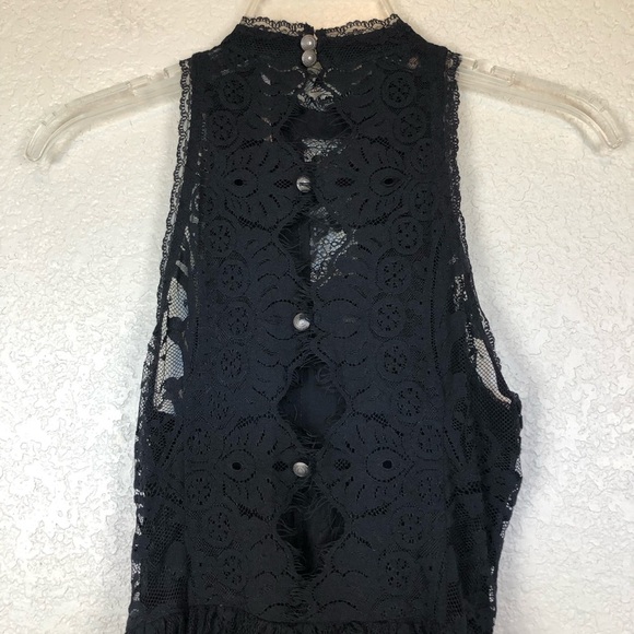 Free People Black Lace Verushka High Neck Button Down Back  Sleeves Mini Dress 6 - Picture 9 of 14